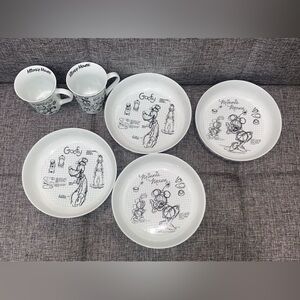 Disney White and Black Mickey & Goofy Ceramic Bowls Set & Cups